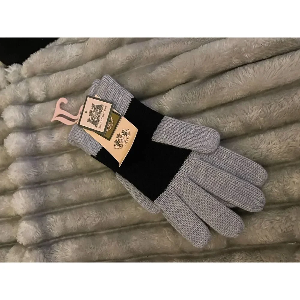 Y2k nwt vintage og juicy couture knit winter gloves mittens grey